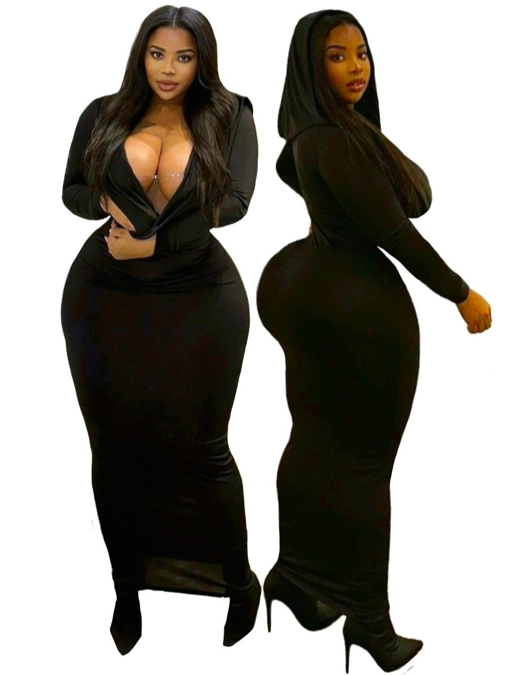 Fashion Nova deep down hooded maxi dress sexy blk morticia Addams vibe 1X NWT - Picture 17 of 17